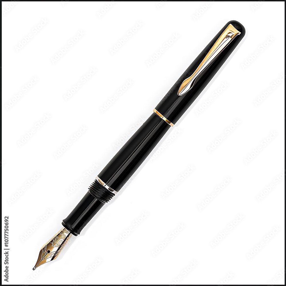 Stylish black fountain pen isolated on white background