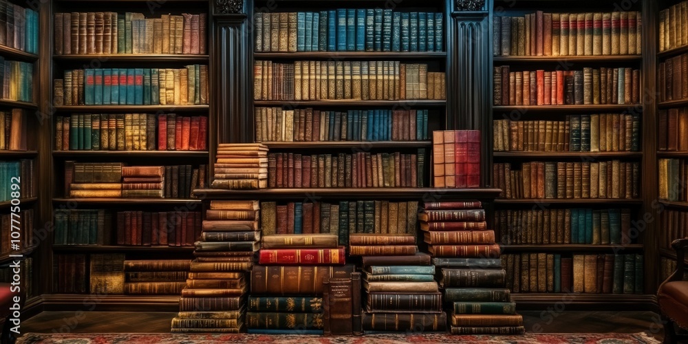 Classical library room with old books on shelves. Bookshelves in the library. Large bookcase with lots of books.
Classical library room with old books on shelves. Bookshelves in the library. Large bookcase with lots of books.