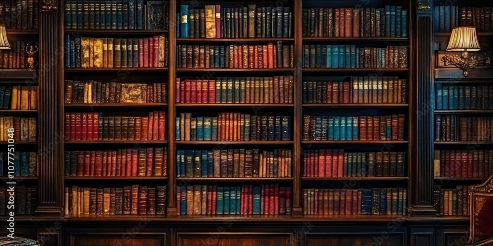 Classical library room with old books on shelves. Bookshelves in the library. Large bookcase with lots of books.
Classical library room with old books on shelves. Bookshelves in the library. Large bookcase with lots of books.