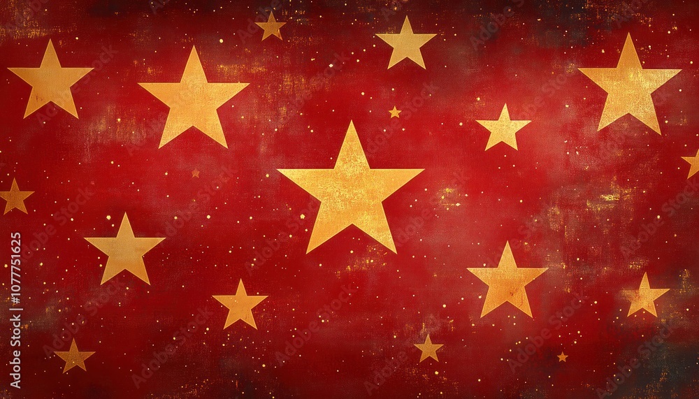 Seamless red background with yellow stars in pop art style, flat vector