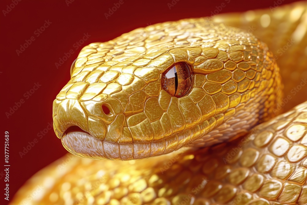 Close-up of a Golden Snake's Head with a Single Eye Close-up of a Golden Snake's Head with a Single Eye