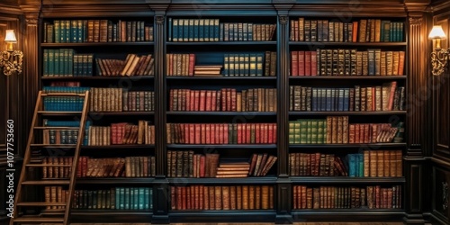 Classical library room with old books on shelves. Bookshelves in the library. Large bookcase with lots of books.