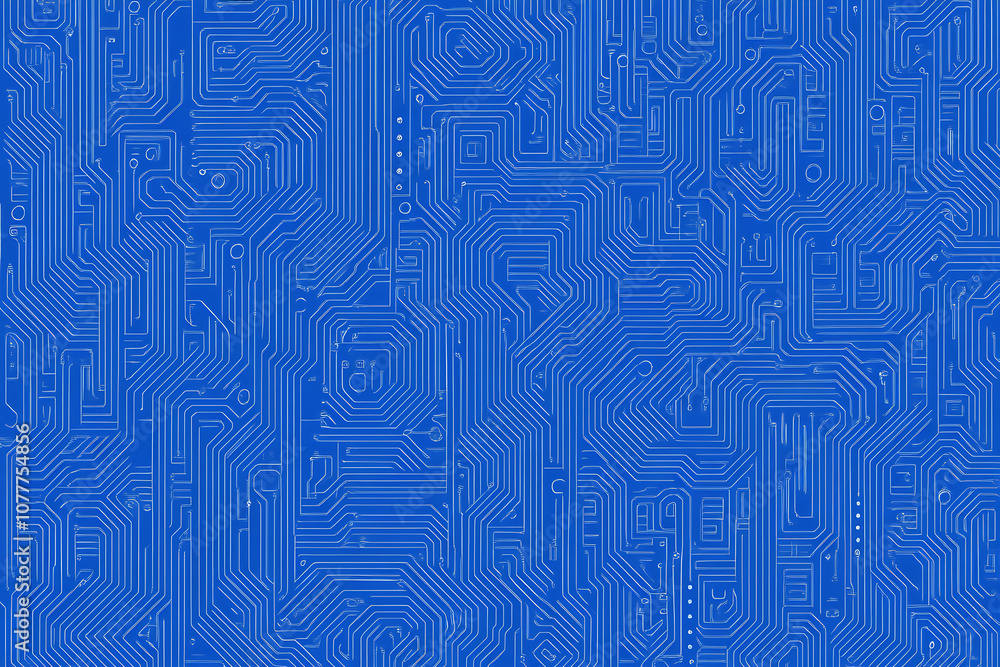 Close-up of a glowing neon circuit board pattern, showcasing intricate lines and electronic pathways in a vibrant blue hue Close-up of a glowing neon circuit board pattern, showcasing intricate lines and electronic pathways in a vibrant blue hue
