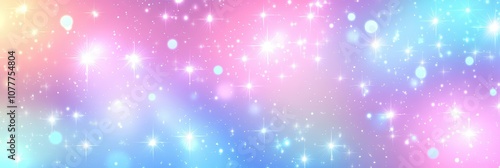 Abstract blurred bokeh light background , blue unicorn background. Pastel watercolor sky with glitter stars and bokeh. Fantasy space galaxy with holographic texture. banner poster template