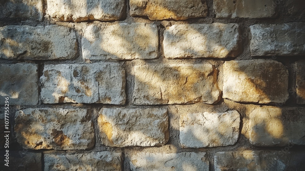 A textured stone wall illuminated by soft light and shadows. A textured stone wall illuminated by soft light and shadows.