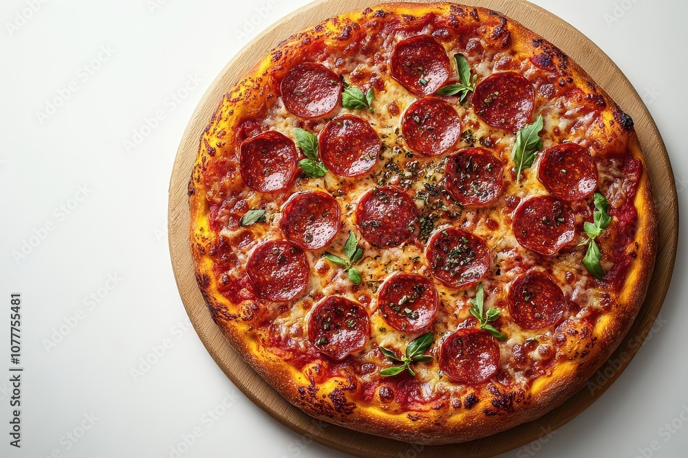 a mouthwatering pepperoni pizza perfectly isolated on a clean white background showcasing its delicious topping and inviting crust a mouthwatering pepperoni pizza perfectly isolated on a clean white background showcasing its delicious topping and inviting crust