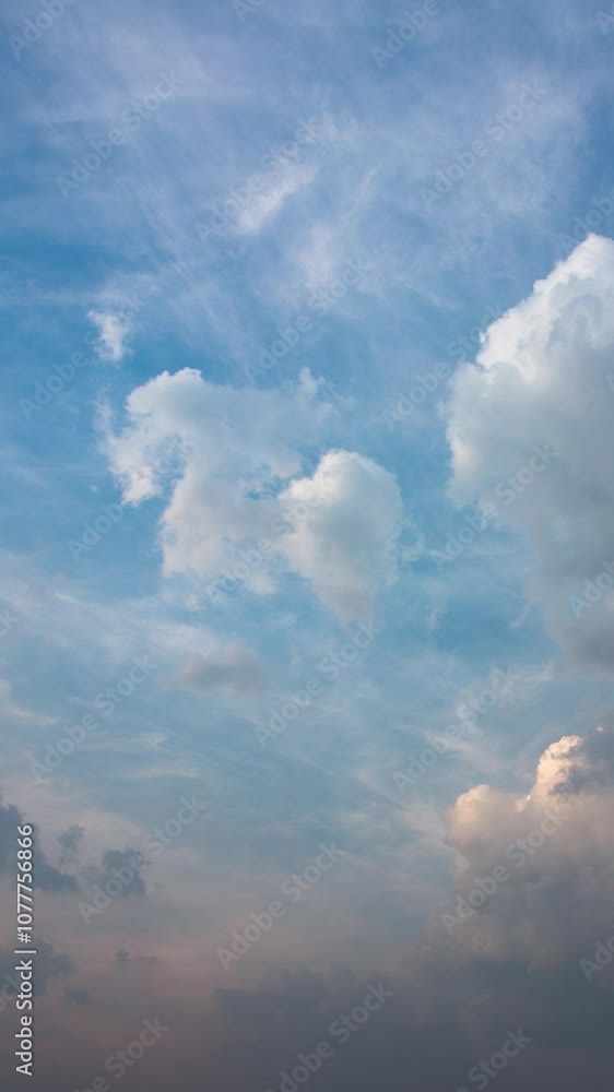 Vertical video - Timelapse of beautiful sky with puffy clouds movement during sunset Vertical video - Timelapse of beautiful sky with puffy clouds movement during sunset