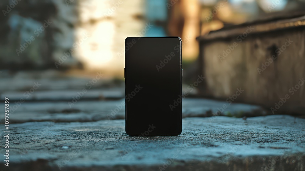 Black Card Standing on Cement Slab in Urban Setting Black Card Standing on Cement Slab in Urban Setting