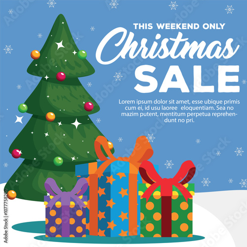 This festive Christmas sale poster features a vibrant design.