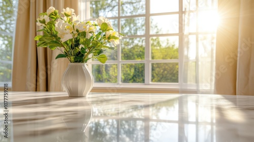 Wallpaper Mural Elegant Marble Table with Flower Vase and Natural Light Torontodigital.ca