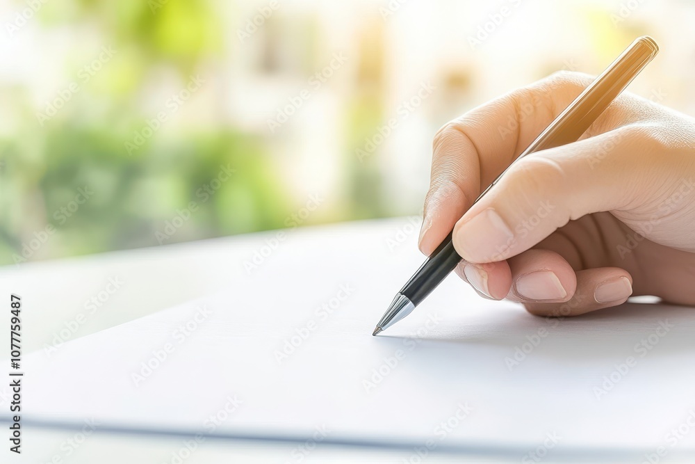 Hand Holding Pen Writing on Blank Paper Hand Holding Pen Writing on Blank Paper