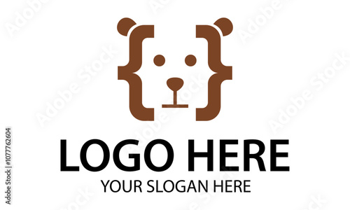 Brown Color Dog Head Negative Coding Tech Logo Design photo