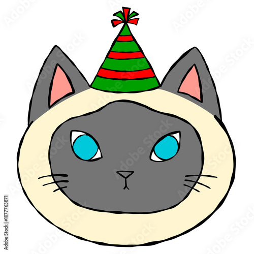 Cartoon Cat Wearing a Festive Party Hat