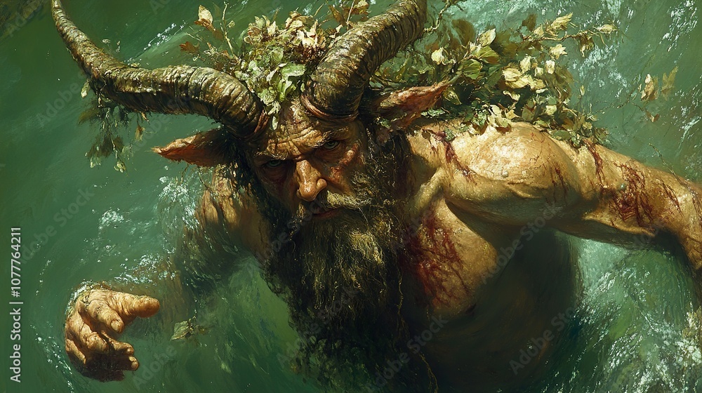 Mythological Creature Emerging from Water: A Fantasy Art Illustration Mythological Creature Emerging from Water: A Fantasy Art Illustration