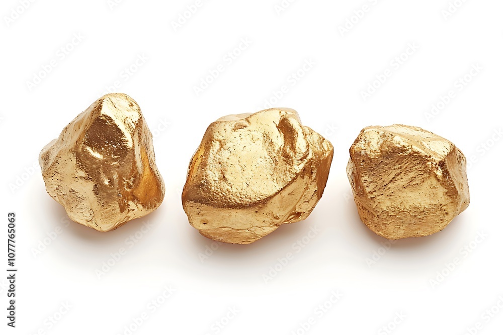 Shiny gold nuggets isolated on white background Shiny gold nuggets isolated on white background