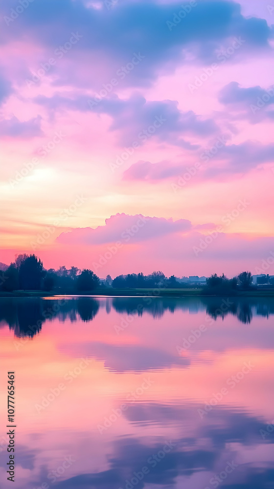 Peaceful lake reflecting a beautiful sunset with soft, pastel colors. Peaceful lake reflecting a beautiful sunset with soft, pastel colors.