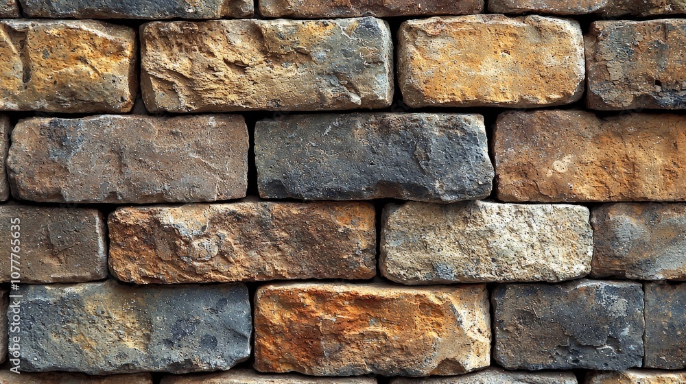 A textured wall made of variously colored bricks in earthy tones. A textured wall made of variously colored bricks in earthy tones.