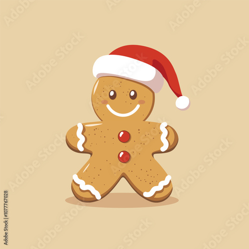 Gingerbread man wearing a Santa hat