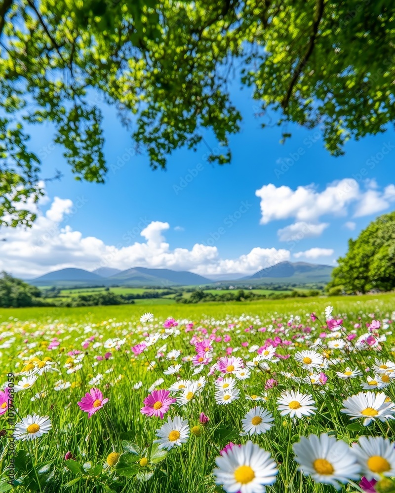 Create a Stunning Landscape Image with a Vibrant Field of Colorful Wildflowers Under a Bright Blue Sky for Nature Lovers and Photographers Create a Stunning Landscape Image with a Vibrant Field of Colorful Wildflowers Under a Bright Blue Sky for Nature Lovers and Photographers