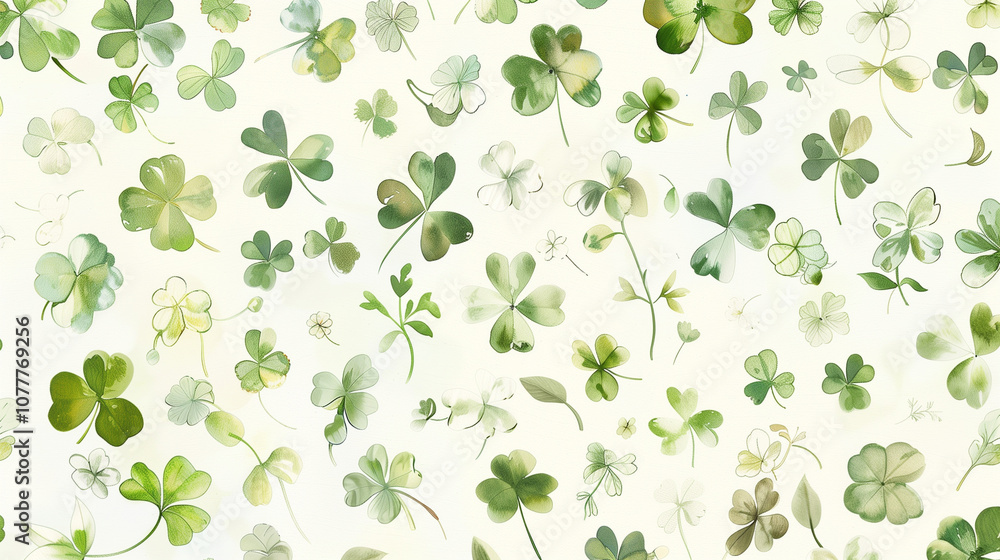 Delicate watercolor shamrocks floating on a light background for St. Patrick’s Day Delicate watercolor shamrocks floating on a light background for St. Patrick’s Day