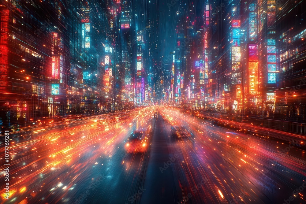a vibrant city road comes alive at night as streaks of light from passing vehicles create a captivating abstract display capturing the energy of urban life a vibrant city road comes alive at night as streaks of light from passing vehicles create a captivating abstract display capturing the energy of urban life