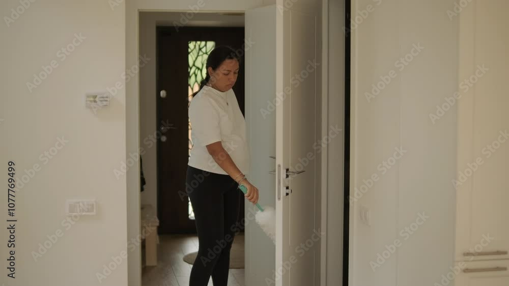 A beautiful pregnant woman tidying her home, engaged in household chores. The scene captures domestic life, maternity, and the balance of routine and preparation during pregnancy A beautiful pregnant woman tidying her home, engaged in household chores. The scene captures domestic life, maternity, and the balance of routine and preparation during pregnancy