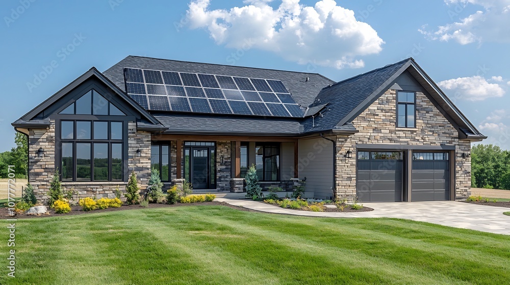 Cutting edge solar powered smart home featuring advanced sustainable design elements energy efficient appliances and an innovative layout that optimizes natural light and reduces environmental impact Cutting edge solar powered smart home featuring advanced sustainable design elements energy efficient appliances and an innovative layout that optimizes natural light and reduces environmental impact