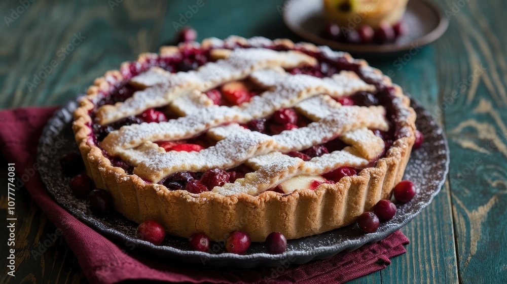 Close-Up of Rustic Berry Pie with Golden Crust on Wooden Table Close-Up of Rustic Berry Pie with Golden Crust on Wooden Table
