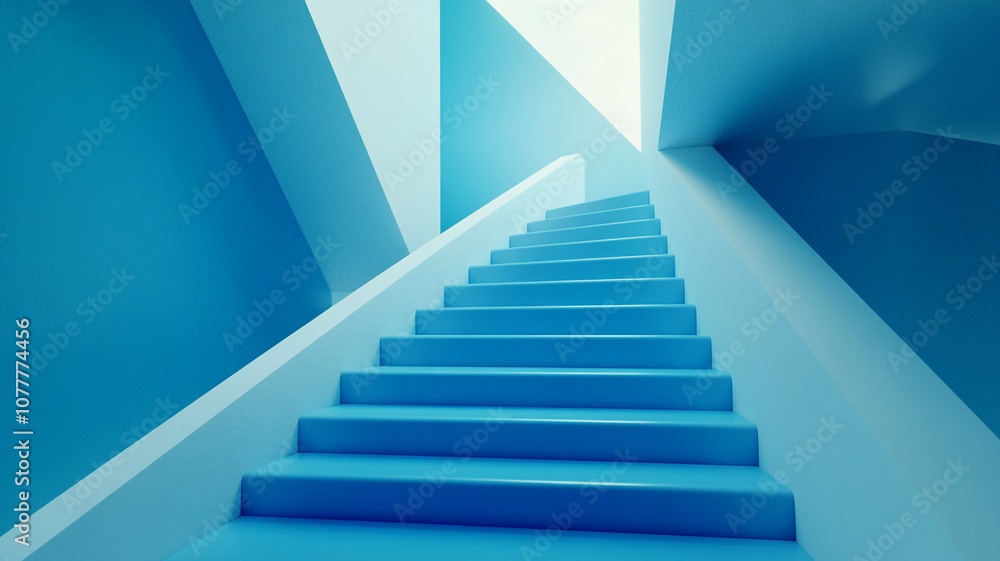 Ascending blue staircase in a modern architectural space with dynamic lighting Ascending blue staircase in a modern architectural space with dynamic lighting