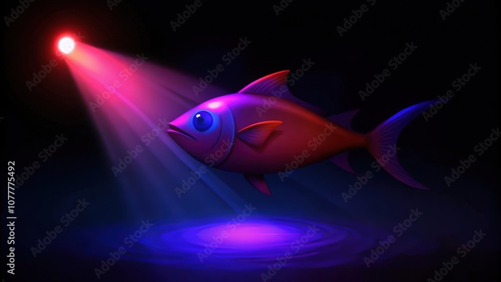Red Fish Illuminated by a Spotlight in a Dark Setting Red Fish Illuminated by a Spotlight in a Dark Setting