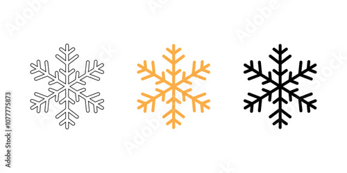 snowflake icon set with unique silver, gold, and black designs for winter holiday decorations and seasonal greetings