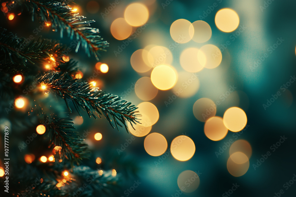 Green christmas tree with golden lights, bokeh. Christmas blurred defocused background for a card. New Year. Copyspace for your text.
Green christmas tree with golden lights, bokeh. Christmas blurred defocused background for a card. New Year. Copyspace for your text.