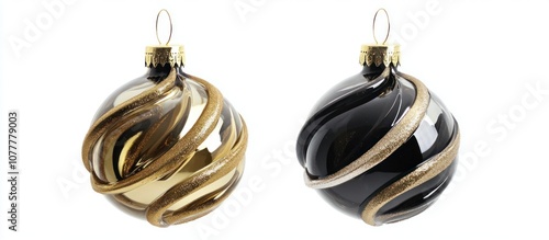 Elegant black and gold ornament with a crystal-clear glass finish and metallic accents  photo