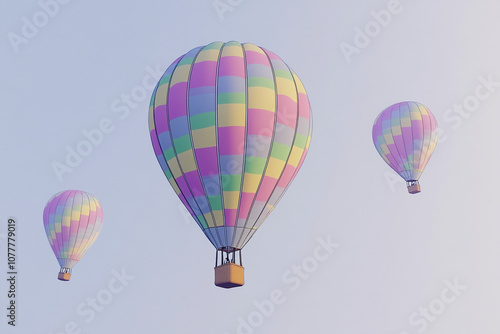 Colorful hot air balloons floating in clear sky create joyful scene photo