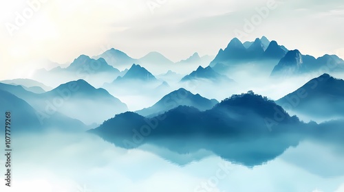 Traditional blue and white landscape illustration poster background