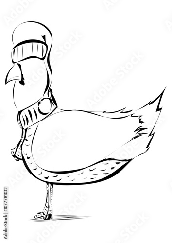 Vogel mit Mütze und Schal
