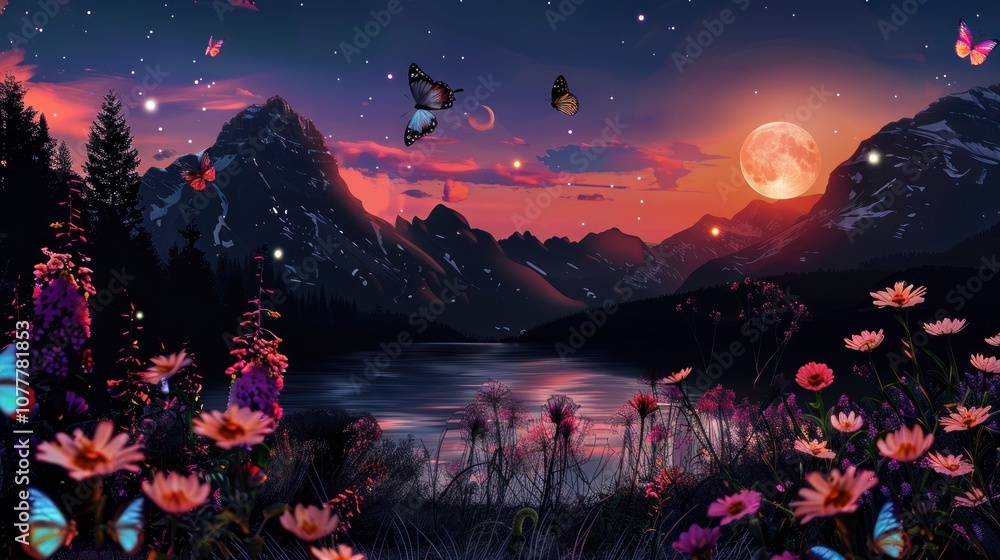 Naklejka premium Enchanted Mountain Lake