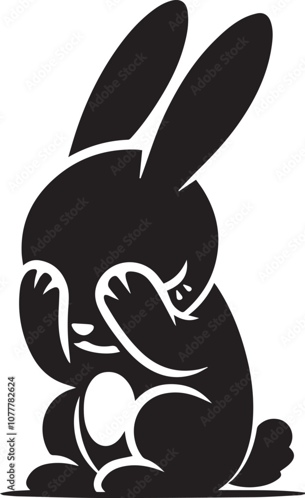 Embarrassed rabbit covering its face with its paws silhouette Embarrassed rabbit covering its face with its paws silhouette