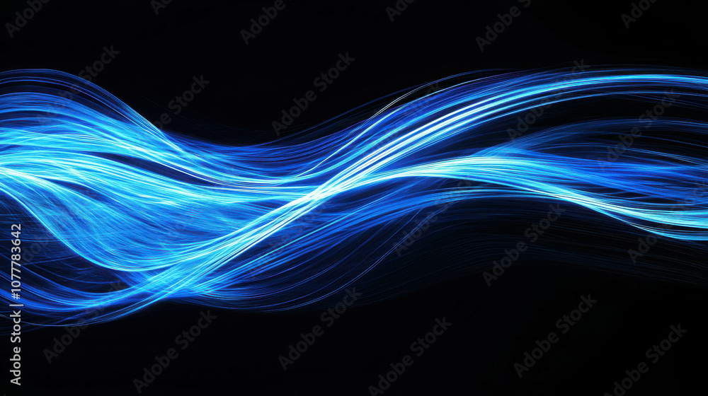 Fototapeta premium Ethereal Blue Light Waves on a Dark Background Creating an Enigmatic Display of Motion and Energy in Abstract Visual Art for Backgrounds and Textures