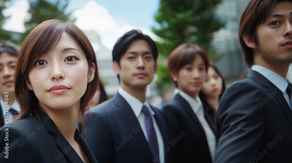 プロフェッショナルな結束: 屋外でフォーマルな服装をした多様な日本のビジネスマン プロフェッショナルな結束: 屋外でフォーマルな服装をした多様な日本のビジネスマン