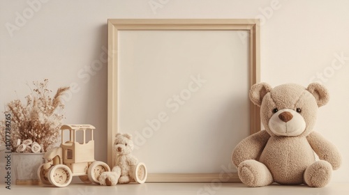 Nursery Decor with Wooden Toys and Teddy Bear