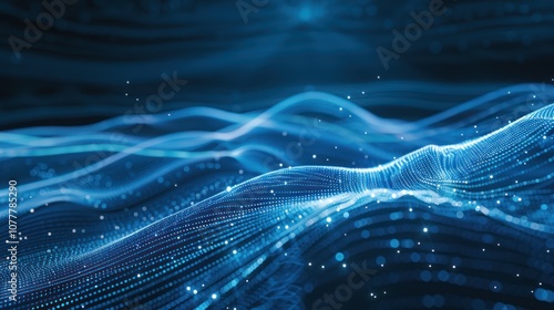 Abstract Blue Digital Wave with Glowing Particles
