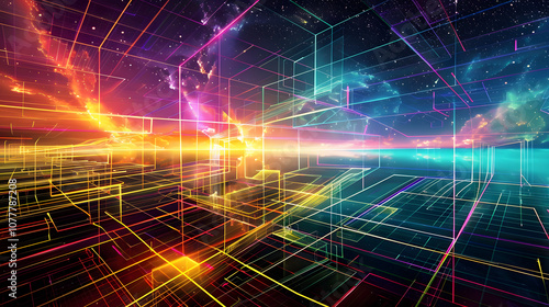 A cityscape with buildings and lights in the background.