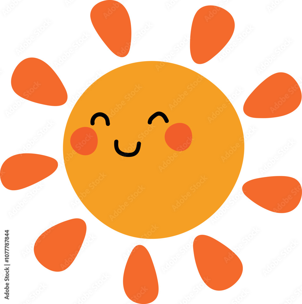 Playful Sun with Orange Rays, Cute Cartoon Vector Illustration Playful Sun with Orange Rays, Cute Cartoon Vector Illustration
