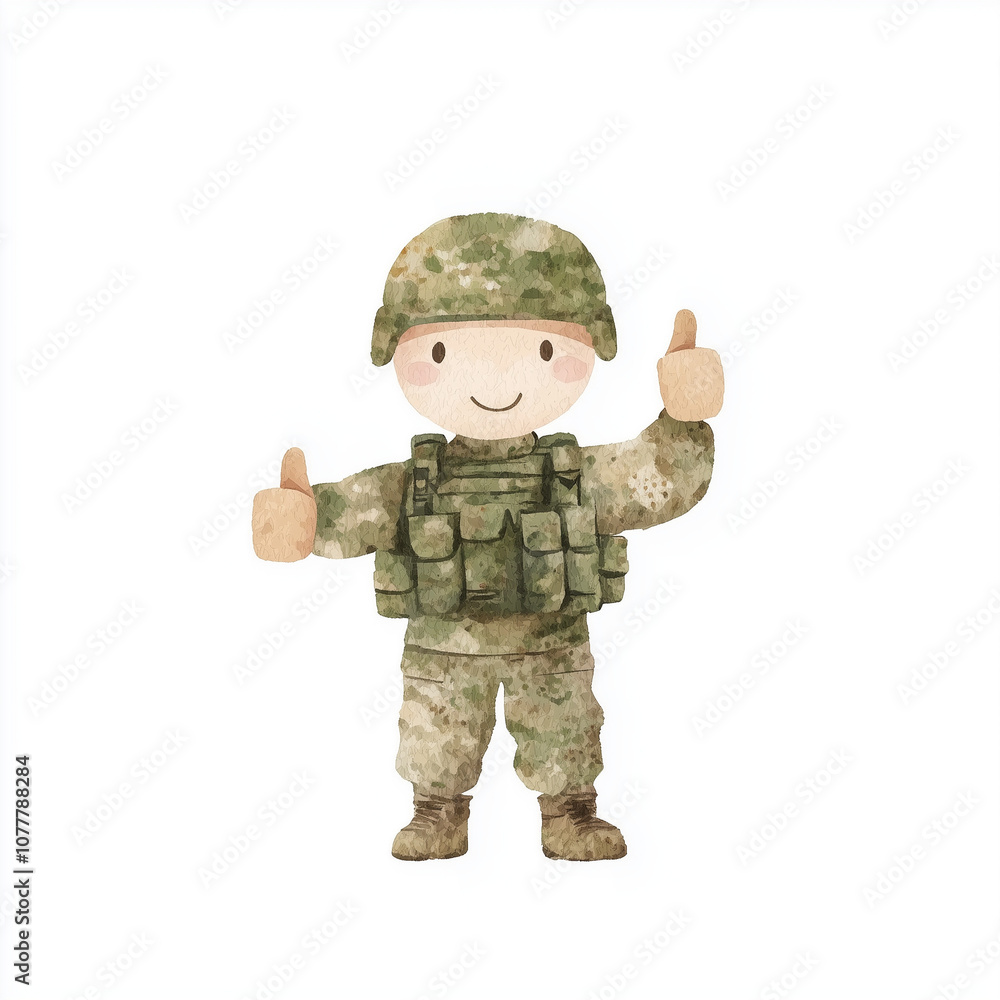 Cheerful Soldier Cartoon Illustration Cheerful Soldier Cartoon Illustration