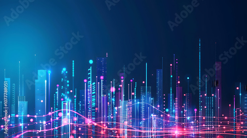 A cityscape with buildings and lights in the background.