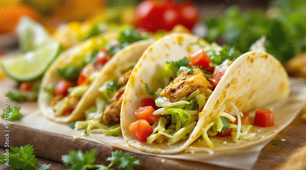 Fresh Chicken Tacos with Vegetables and Lime
Fresh Chicken Tacos with Vegetables and Lime
