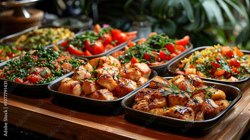Obraz premium Grilled Chicken with Fresh Salads: A Culinary Delight