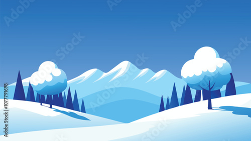 winter scene featuring a cluster of trees blanketed in fresh, white snow, creating a tranquil atmosphere flat vector illustration