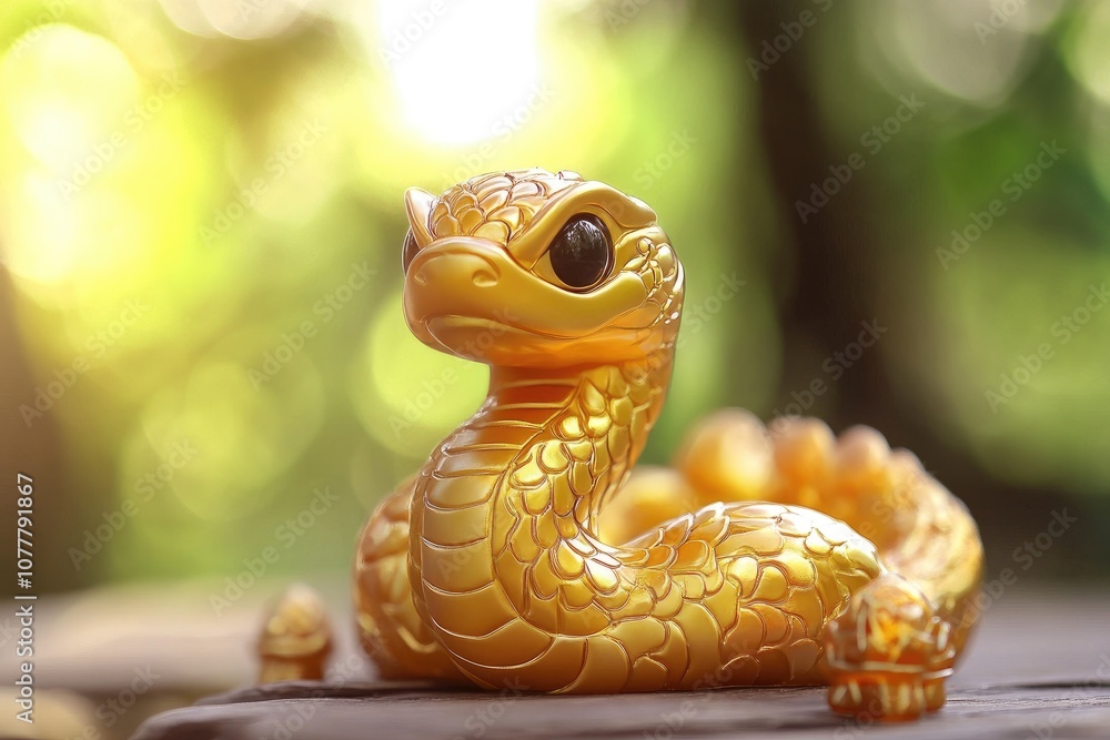Fototapeta premium Golden Snake Figurine with Detailed Scales and Eyes